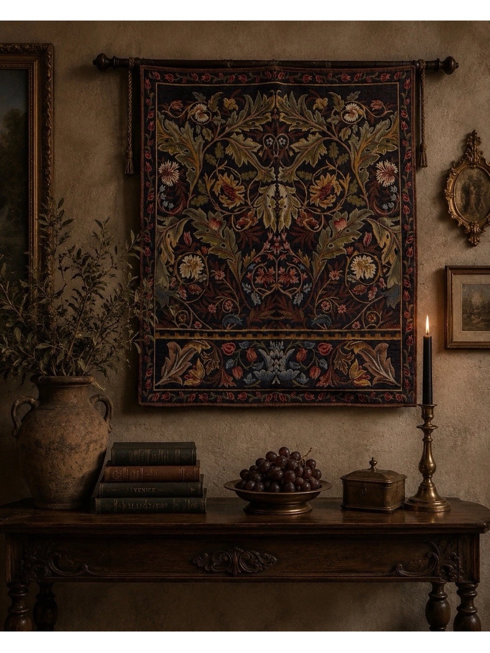 William Morris Acanthus Floral Tapestry Wall Hanging 35.5”x28.4” French Flanders